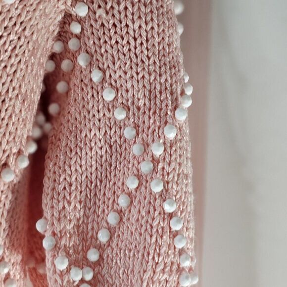 Vintage 80s Lillie Rubin Sweater Womens Size Small Pink White Beads Faux Pearls - Picture 7 of 8